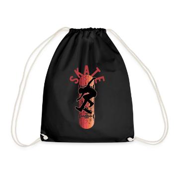 Skate Skateboard Deck Retro Skateboarder - Drawstring Bag - black - Front