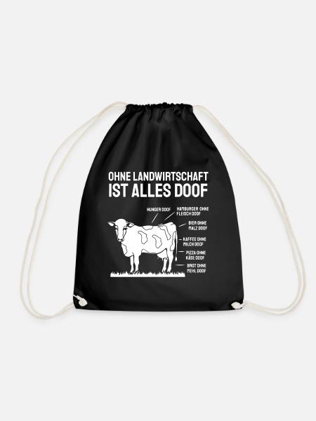 Ohne Landwirtschaft ist alles doof Kuh Spruch - Turnbeutel - Schwarz