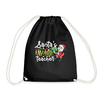 Christmas Santa's Favorite Teacher - Drawstring Bag - black - Front