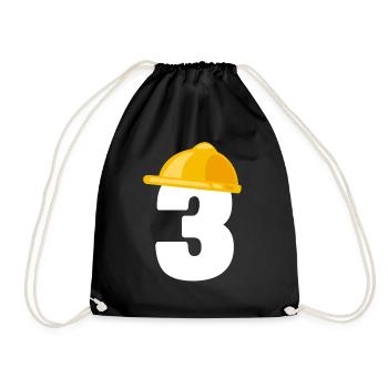 Crane excavator 3rd birthday children 3 years construction site - Drawstring Bag - black - Front
