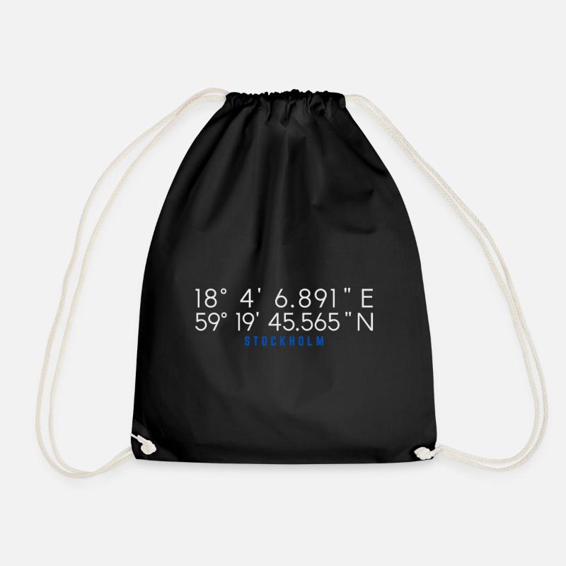 Stockholm Sweden Gps Coordinates - Drawstring Bag - black