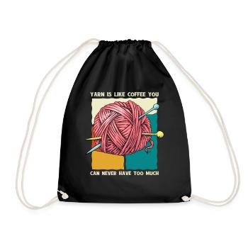 Yarn Is Like Coffee - Crochet Knitting - Drawstring Bag - black - Front