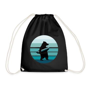 Surf surfer bear blue white - Drawstring Bag - black - Front