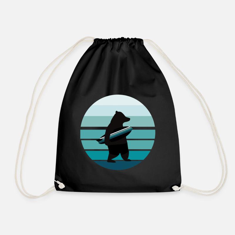 Surf Surfer Bär Blau Weiß - Turnbeutel - Schwarz