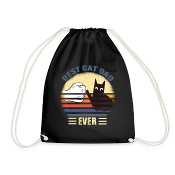 Vintage Best Cat Dad Ever Shirt - Drawstring Bag - black - Front