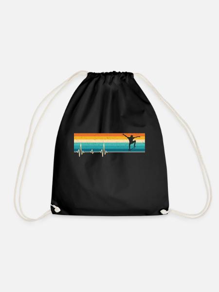 Retro skateboard skating heartbeat - Drawstring Bag - black