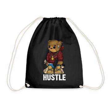 Hip Hop Teddy Bear Hustle Gun Get Money Rap Music - Drawstring Bag - black - Front