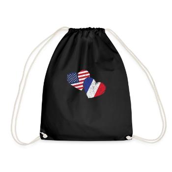 USA France Coeur Drapeau Américain Français - Sac de sport léger - noir - Devant