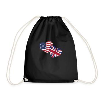 USA Vereinigtes Königreich Herzflagge Amerikanisch Britisch - Turnbeutel - Schwarz - Vorne