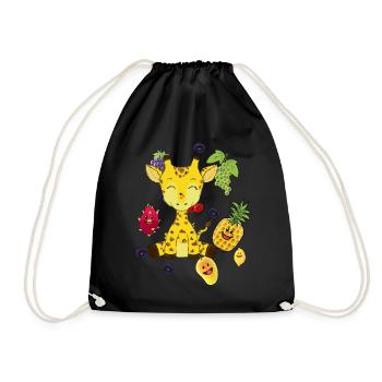 Giraffe, fruit, fruits, snacking, vitamins, wild animals - Drawstring Bag - black - Front