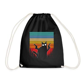Sagittarius cat retro cat sunset cats - Drawstring Bag - black - Front