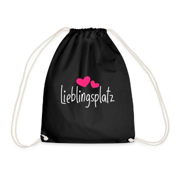 Lieblingsplatz Kissen mit Herz Geschenk - Turnbeutel - Schwarz - Vorne