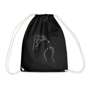 Middle finger Women's finger with nail polish - Drawstring Bag - black - Front
