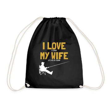 I love my Wife Fishing Fliegenfischer - Turnbeutel - Schwarz - Vorne