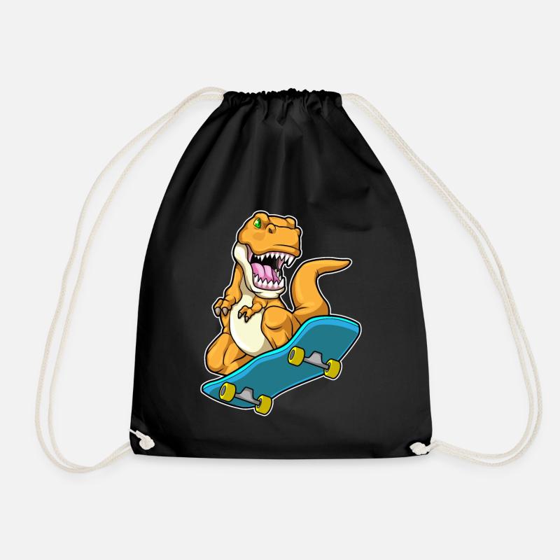 Dinosaur Skater Skateboard - Drawstring Bag - black