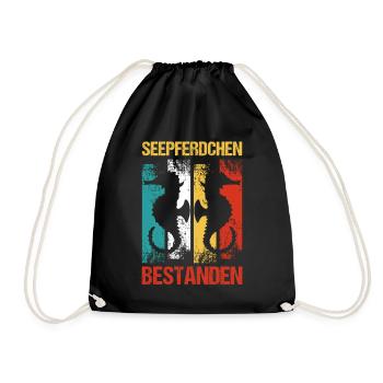 Seepferdchen Bestanden Frühschwimmer Abzeichen - Turnbeutel - Schwarz - Vorne