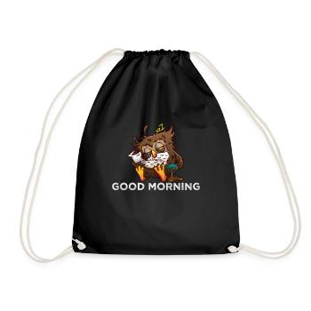 Owl wishes good morning - Drawstring Bag - black - Front