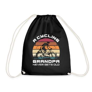 Bicycle grandpa retro nature mountains gift - Drawstring Bag - black - Front