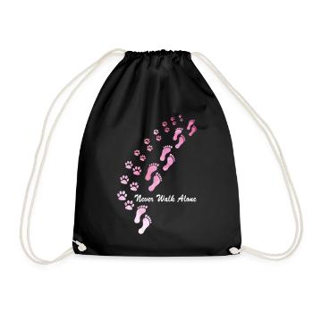 Hunde Design mit “ Never Walk Alone “ Hunde Motiv - Turnbeutel - Schwarz - Vorne