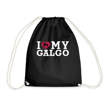 I Love my Galgo Galgos dog with a heart shirt - Drawstring Bag - black - Front