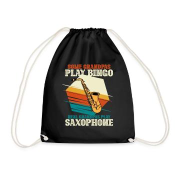 Real Grandpas Play Saxophone Jazz Bingo - Drawstring Bag - black - Front