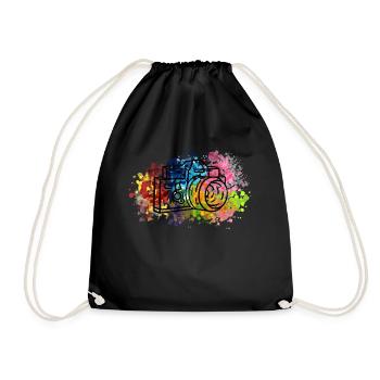 Bunte Kamera - Farbexplosion Fotograf Geschenk - Turnbeutel - Schwarz - Vorne
