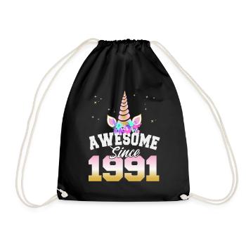 30th Birthday Men 30 Years Awesome Since 1991 - Drawstring Bag - black - Front