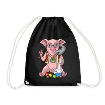 Schwein Hippie, das Unkraut raucht - Turnbeutel - Schwarz - Vorne