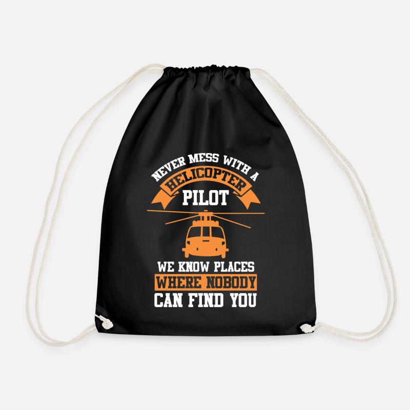 Helicopter airplane pilot flying gift - Drawstring Bag - black
