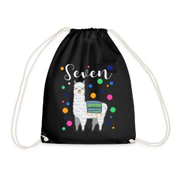 7 Years Birthday Gift Kids Lama Alpaca - Drawstring Bag - black - Front