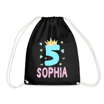 5th birthday Sophia I'm 5 years a princess - Drawstring Bag - black - Front
