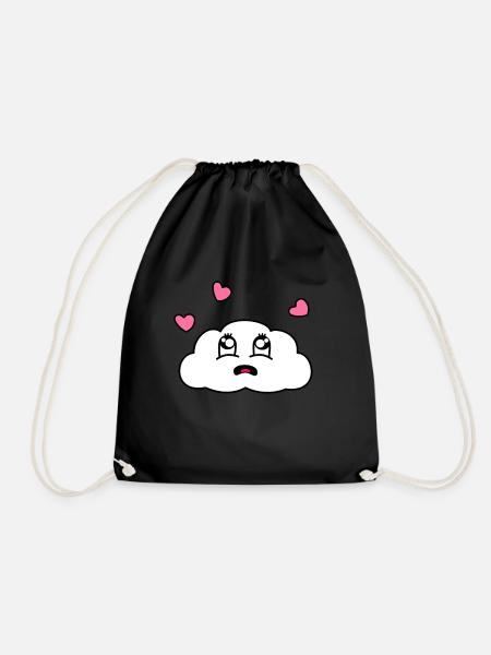 Cute Amazed Kawaii Cloud With Hearts - Drawstring Bag - black