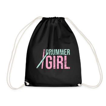 Drummer girl drums - Drawstring Bag - black - Front
