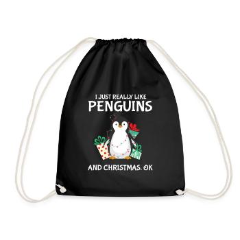 I Just Really Like Penguins And Christmas Ok - Drawstring Bag - black - Front