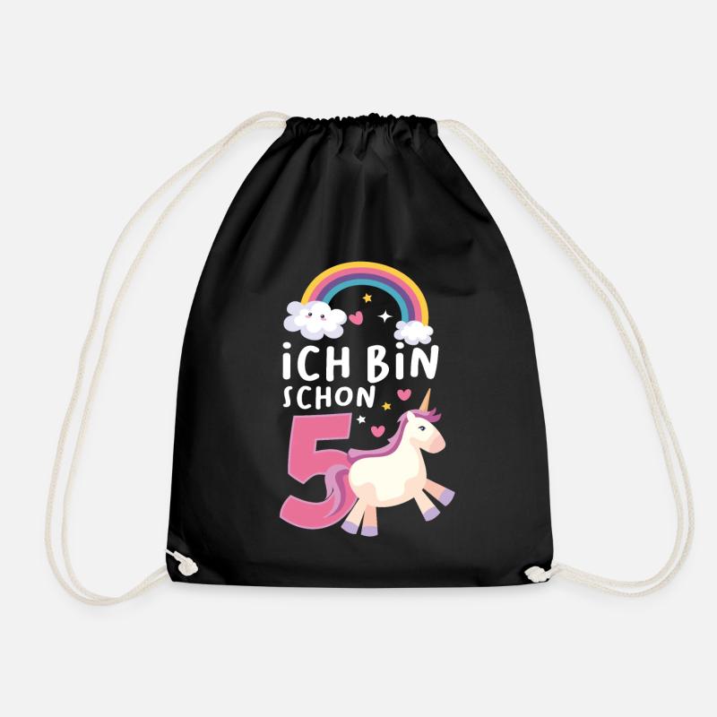 5. Geburtstag Mädchen 5 Jahre Einhorn Geschenk - Turnbeutel - Schwarz