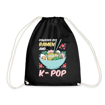 Powered by Ramen and Kpop k-pop gift saying - Drawstring Bag - black - Front