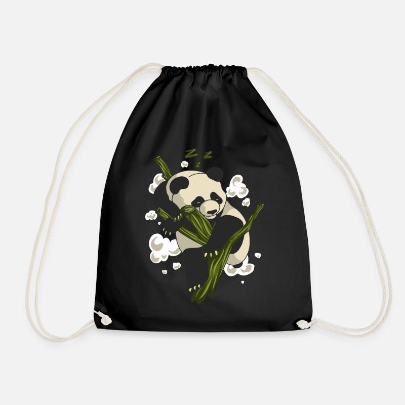 Sleeping panda panda bear gift animal bamboo - Drawstring Bag - black