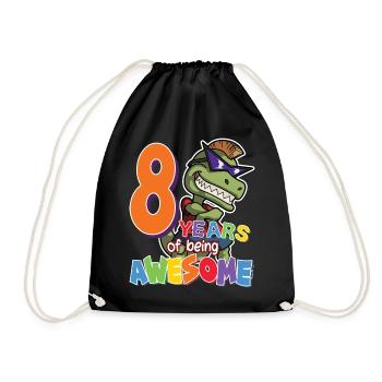 8. Geburtstag Geschenk für Jungen, Dino Dinosaurier, 8 Jahre - Turnbeutel - Schwarz - Vorne
