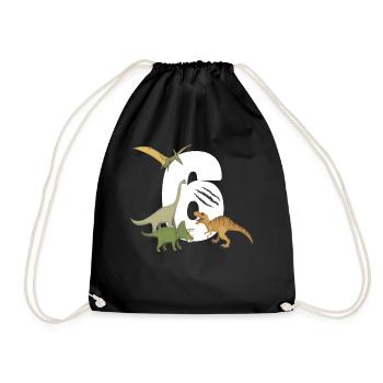 6th Birthday Children's Birthday Dino Dinosaur - Drawstring Bag - black - Front