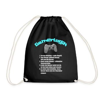 Funny gamer logic gamer logic gift - Drawstring Bag - black - Front