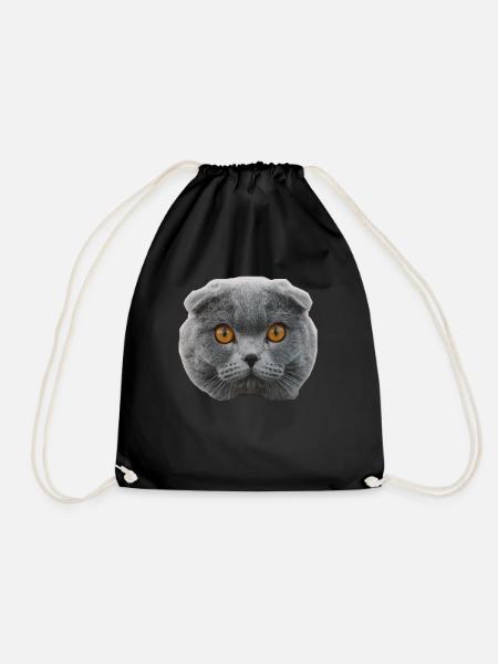 cat - Drawstring Bag - black
