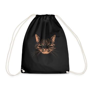Judging cat with green eyes - Drawstring Bag - black - Front