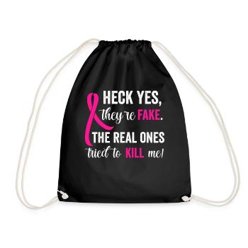 Fake Tits | Breast Cancer Humor - Drawstring Bag - black - Front