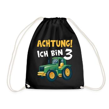 Achtung ich bin 3 Traktor Kindergeburtstag 3 - Turnbeutel - Schwarz - Vorne