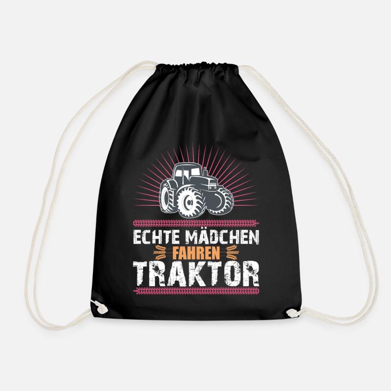 Echte Mädchen fahren Traktor Trecker Landwirt - Turnbeutel - Schwarz