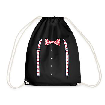 Valentine's day heart suspenders with bow tie gift - Drawstring Bag - black - Front