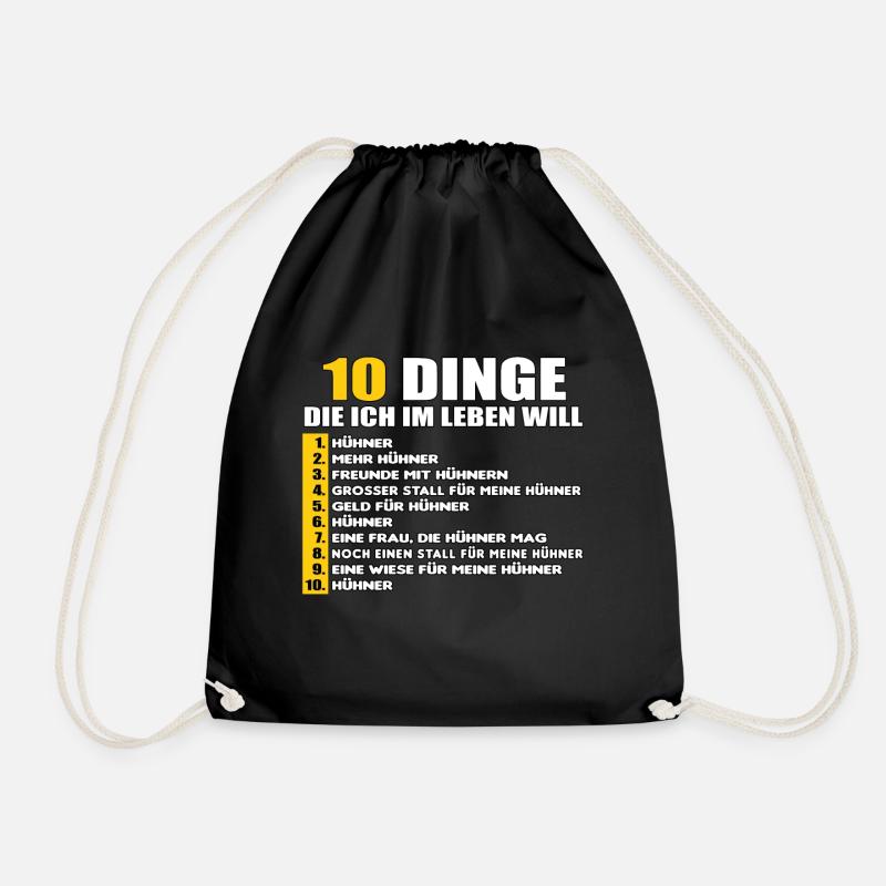 10 DINGE DIE ICH IM LEBEN WILL - HÜHNER - Turnbeutel - Schwarz