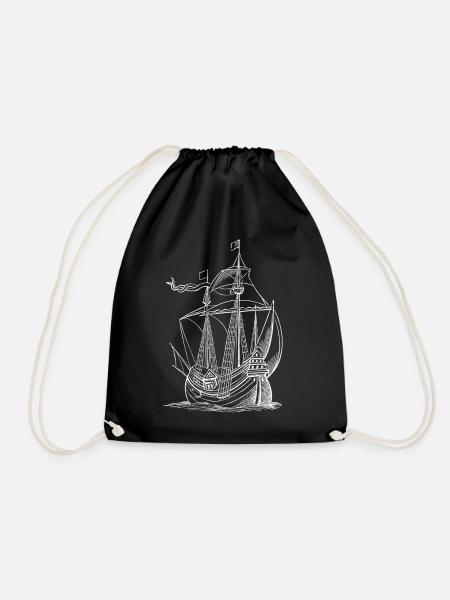 Sailing Ship Sketch Vintage - Drawstring Bag - black