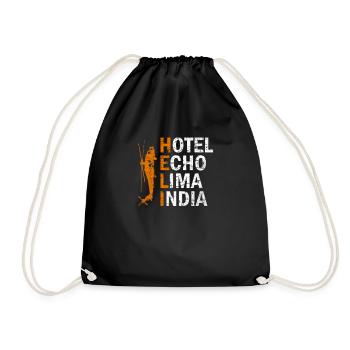 Heli helicopter pilot helicopter gift - Drawstring Bag - black - Front