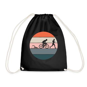 Triathlon Ausdauersport Mehrkampf Retro Geschenk - Turnbeutel - Schwarz - Vorne